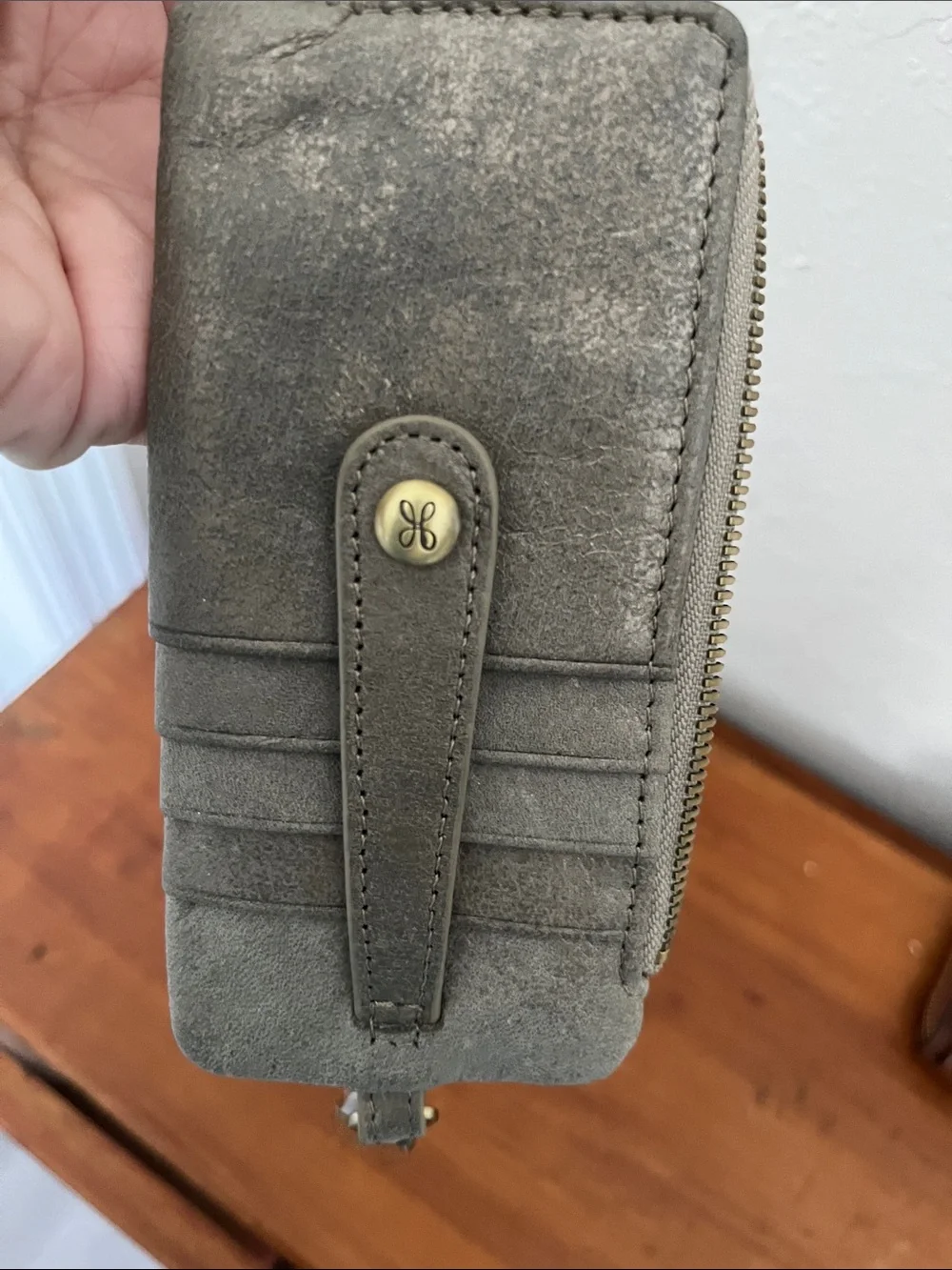 HOBO Gray Metallic leather Wristlet Wallet with Gold Hardware